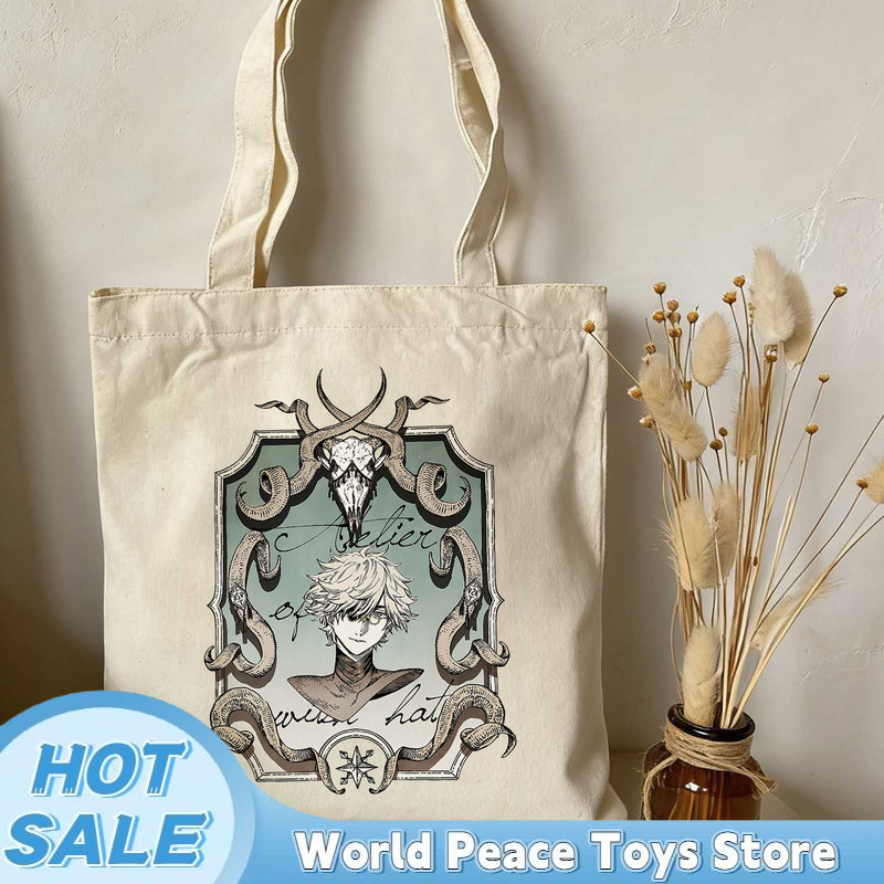 Anime Tote Bag - Japanische Hexenhut-Atelier-Einkaufstasche aus Segeltuch, große Aufbewahrungstasche,