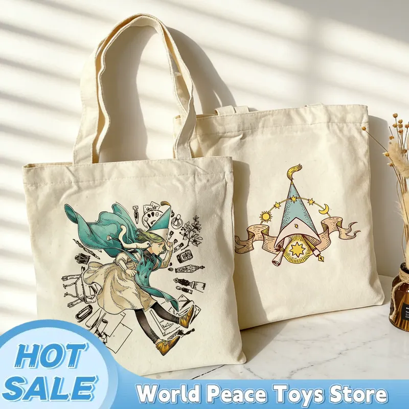 Anime Tote Bag - Japanische Hexenhut-Atelier-Einkaufstasche aus Segeltuch, große Aufbewahrungstasche,